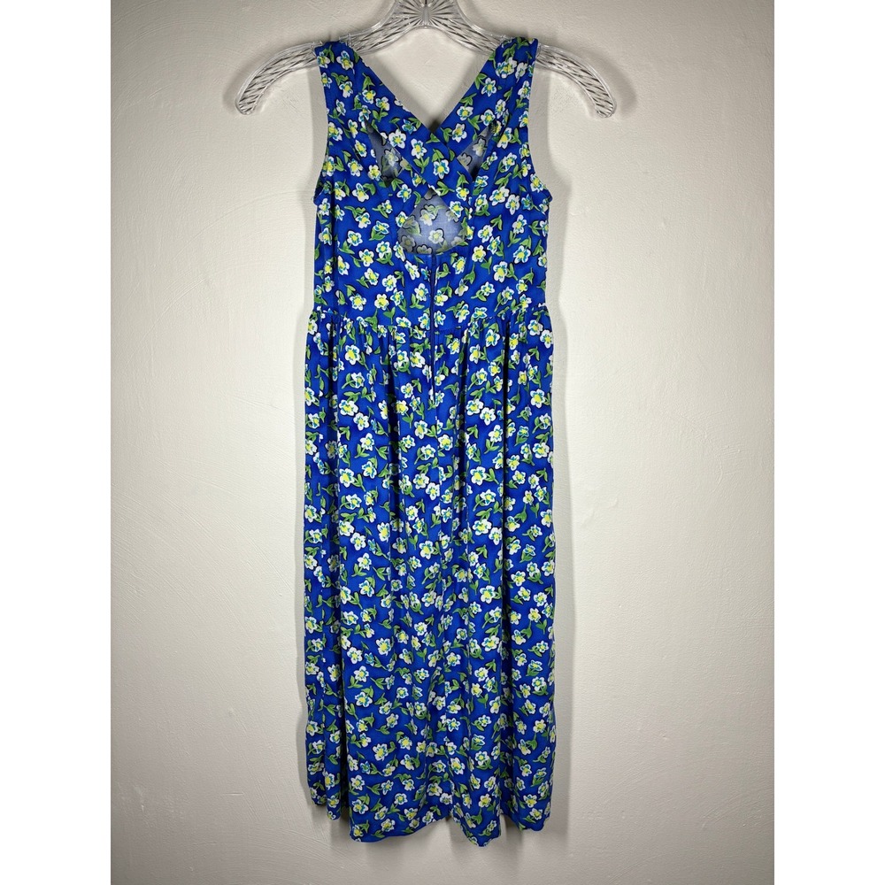 Vintage 90s All That Jazz Blue Floral Criss Cross Back Rayon Maxi Dress Girls 12 - Picture 5 of 10